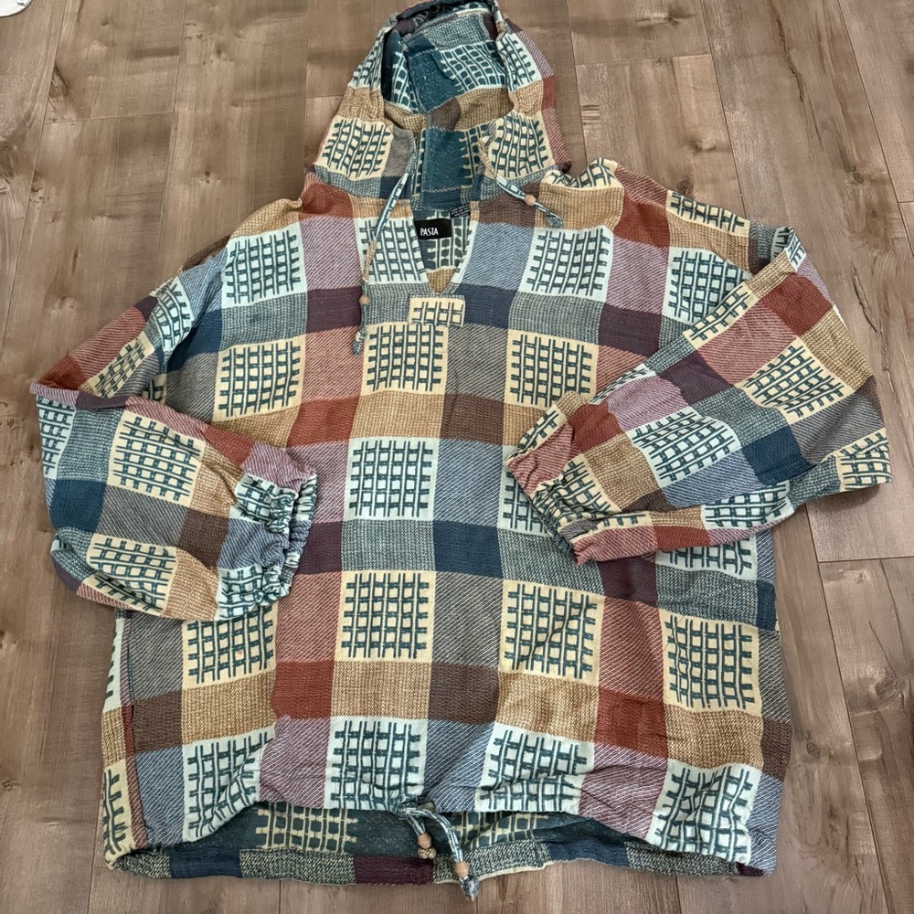 Vintage Pasta‎ Hooded Sweater Free Size Patchwork Drug Rug Lightweight